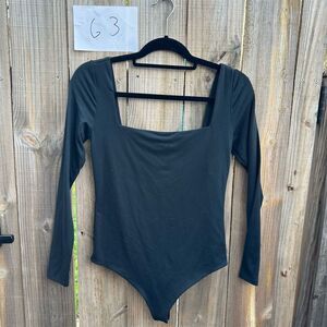 Nuuds Women's Black Square Neck Long Sleeve Bodysuit Size M